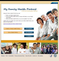 Landing page of the family health history tool