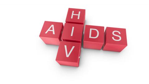 Red blocks displaying the letters "H," "I," "V," "A," "I," "D," and "S," symbolizing the terms HIV and AIDS.